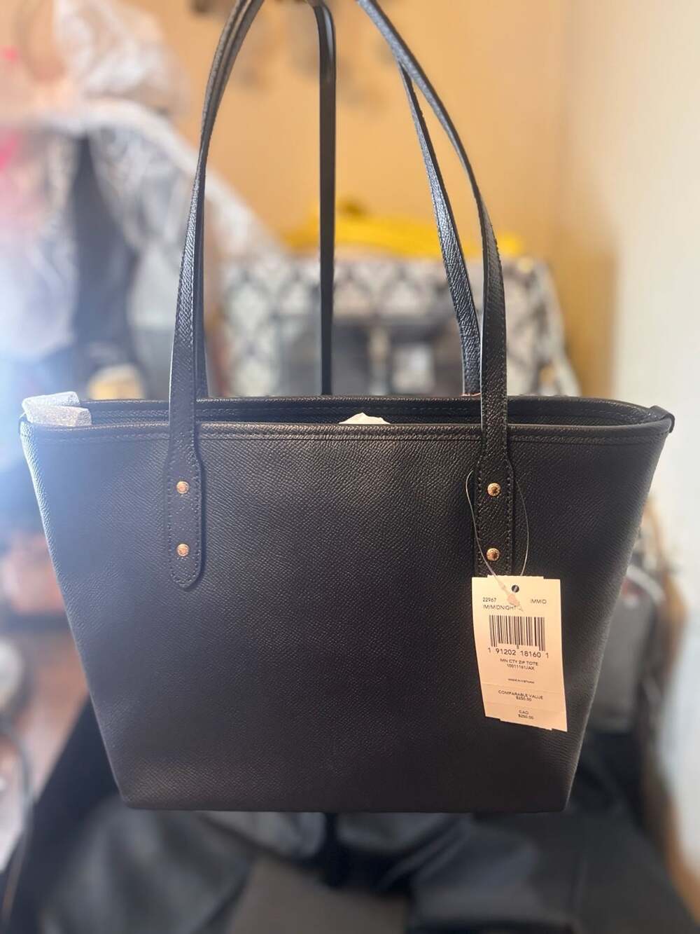 Coach Crossgrain Leather City Zip Tote Handbag Midnight Blue - Picture 5 of 8